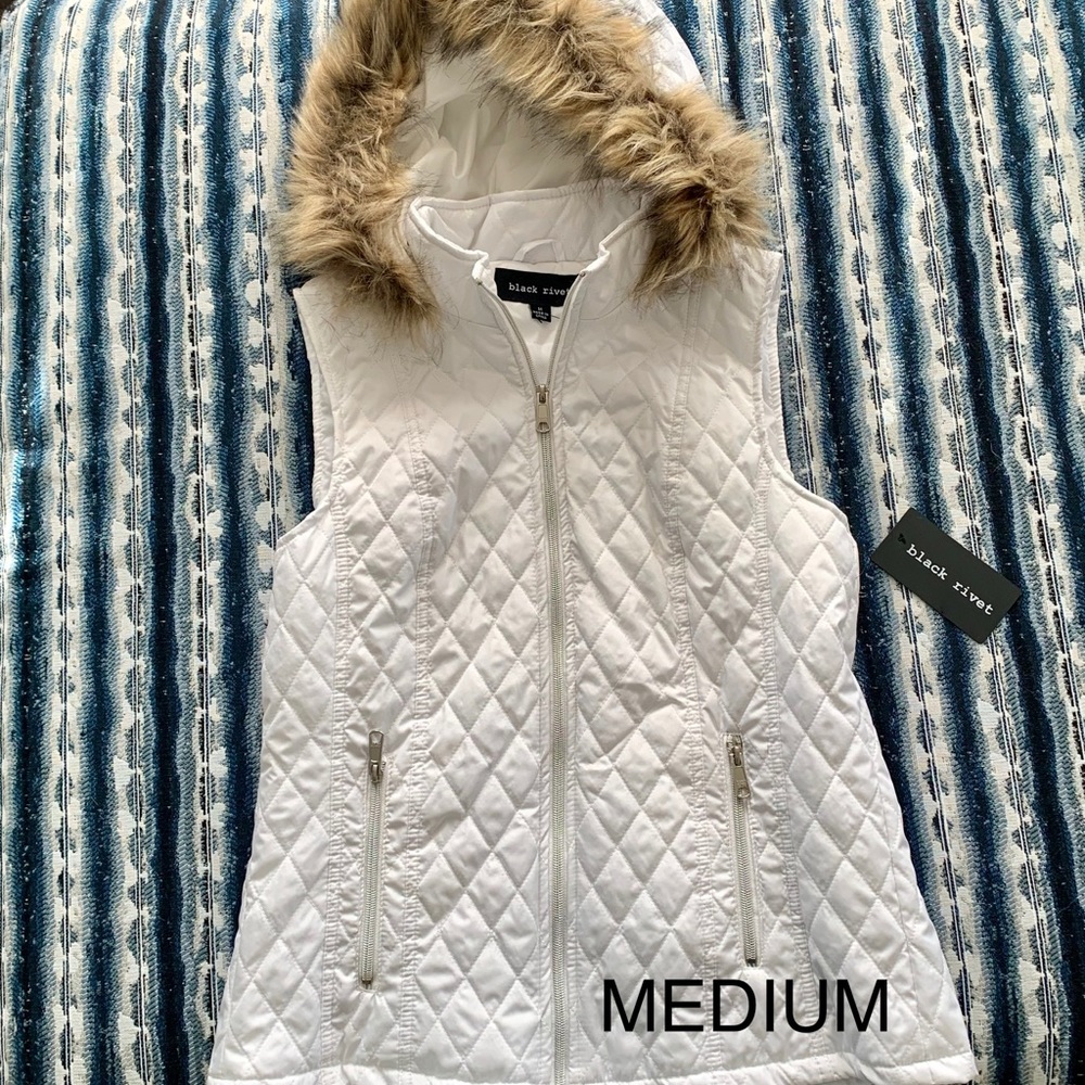 Puffy faux fur hooded vest jacket
